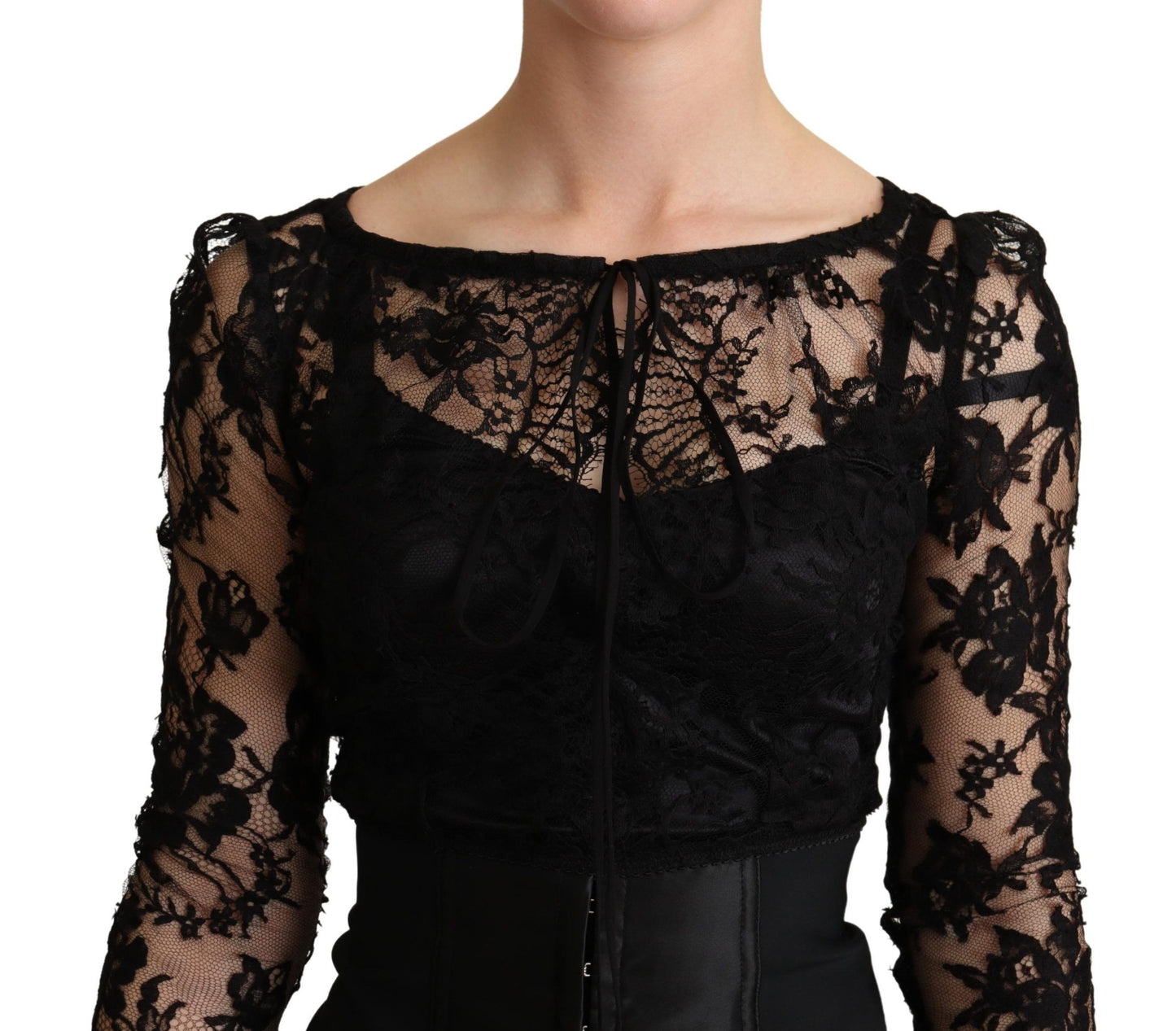 Dolce &amp; Gabbana – Schwarzes, figurbetontes Minikleid mit Spitzenoberteil