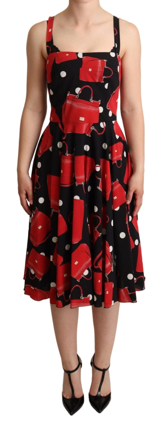 Dolce &amp; Gabbana – Mittellanges A-Linien-Kleid mit schwarzem und rotem Taschendruck