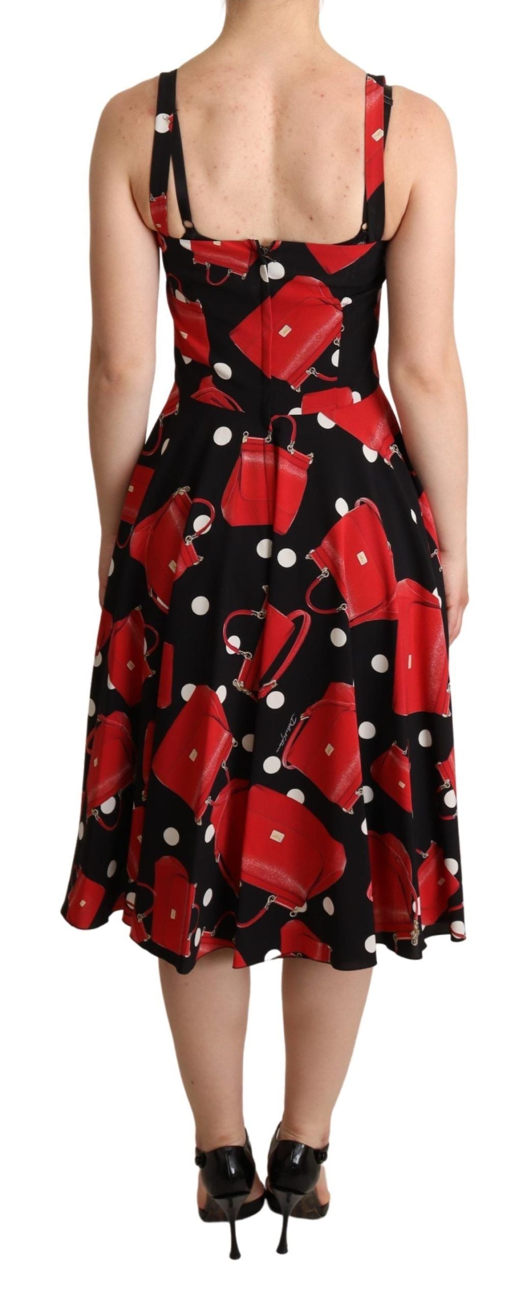 Dolce &amp; Gabbana – Mittellanges A-Linien-Kleid mit schwarzem und rotem Taschendruck