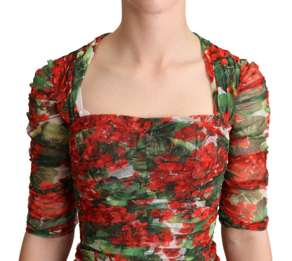 Dolce &amp; Gabbana – Rotes Etui-Midikleid aus Tüll mit Blumenmuster