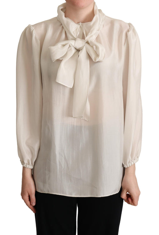 Dolce &amp; Gabbana Hellgraues Hemd mit Ascot-Kragen und Seidenbluse