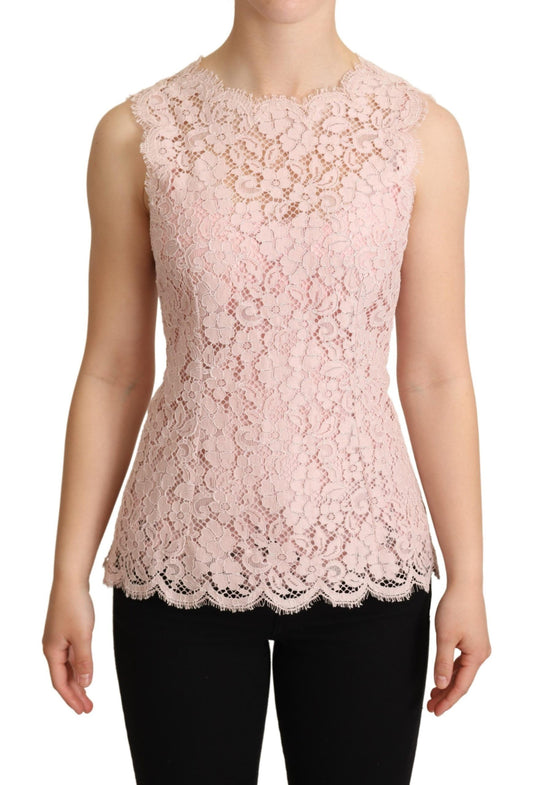 Dolce &amp; Gabbana, rosafarbenes, ärmelloses Tanktop aus geblümter Spitze