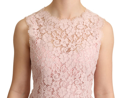 Dolce &amp; Gabbana, rosafarbenes, ärmelloses Tanktop aus geblümter Spitze