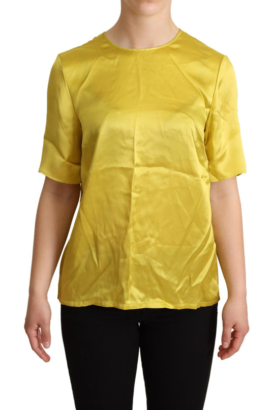 Dolce &amp; Gabbana – Gelbes, kurzärmliges Seidenblusen-T-Shirt