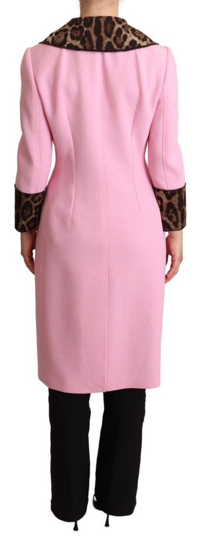Dolce &amp; Gabbana – Trenchcoat-Jacke aus rosafarbener Wolle mit Leopardenmuster