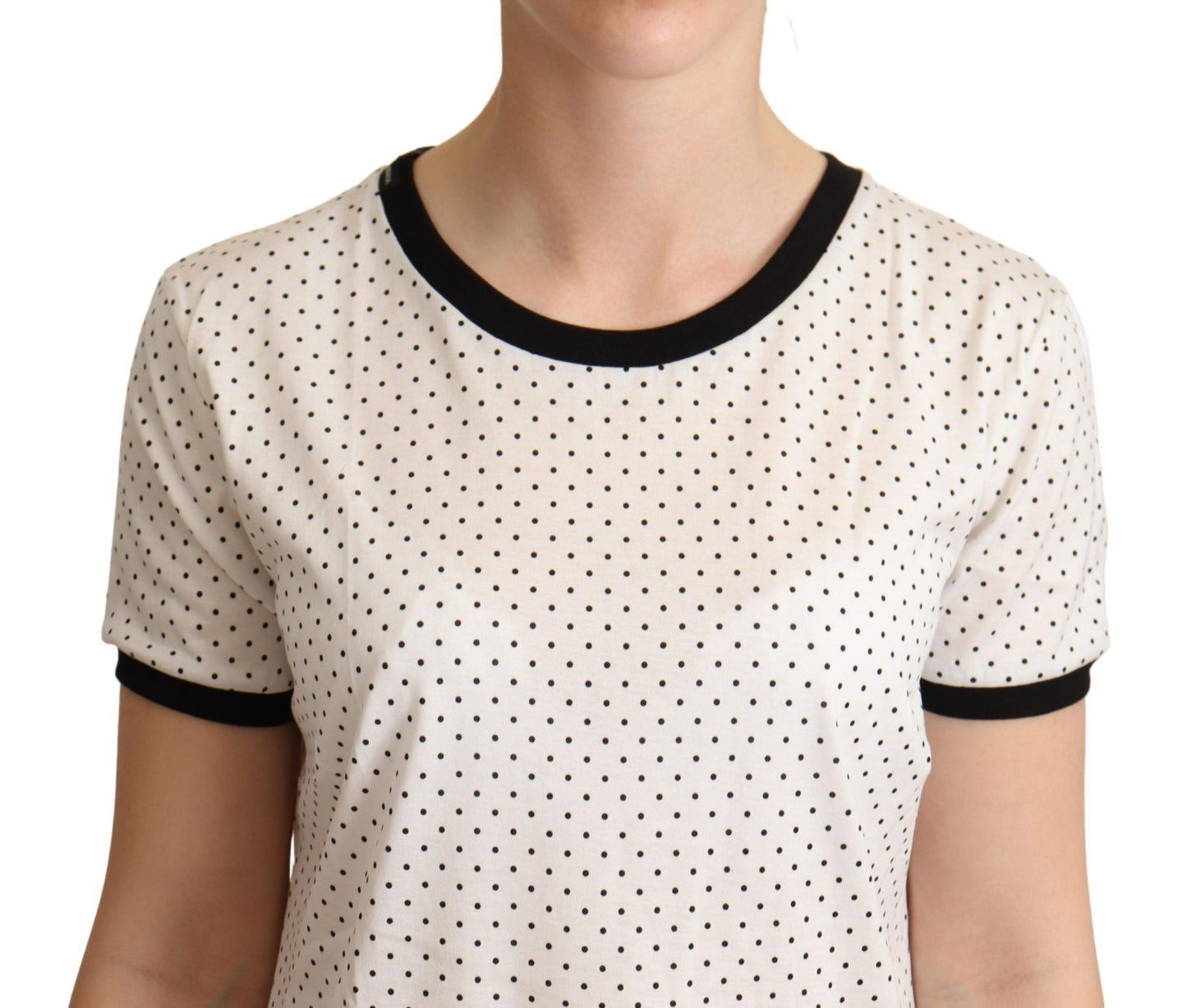 Dolce &amp; Gabbana Weißes gepunktetes Baumwoll-T-Shirt mit Rundhalsausschnitt
