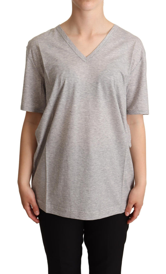 Dolce &amp; Gabbana – Graues, einfarbiges T-Shirt mit V-Ausschnitt aus 100 % Baumwolle