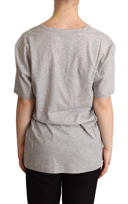 Dolce &amp; Gabbana – Graues, einfarbiges T-Shirt mit V-Ausschnitt aus 100 % Baumwolle