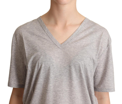 Dolce &amp; Gabbana – Graues, einfarbiges T-Shirt mit V-Ausschnitt aus 100 % Baumwolle