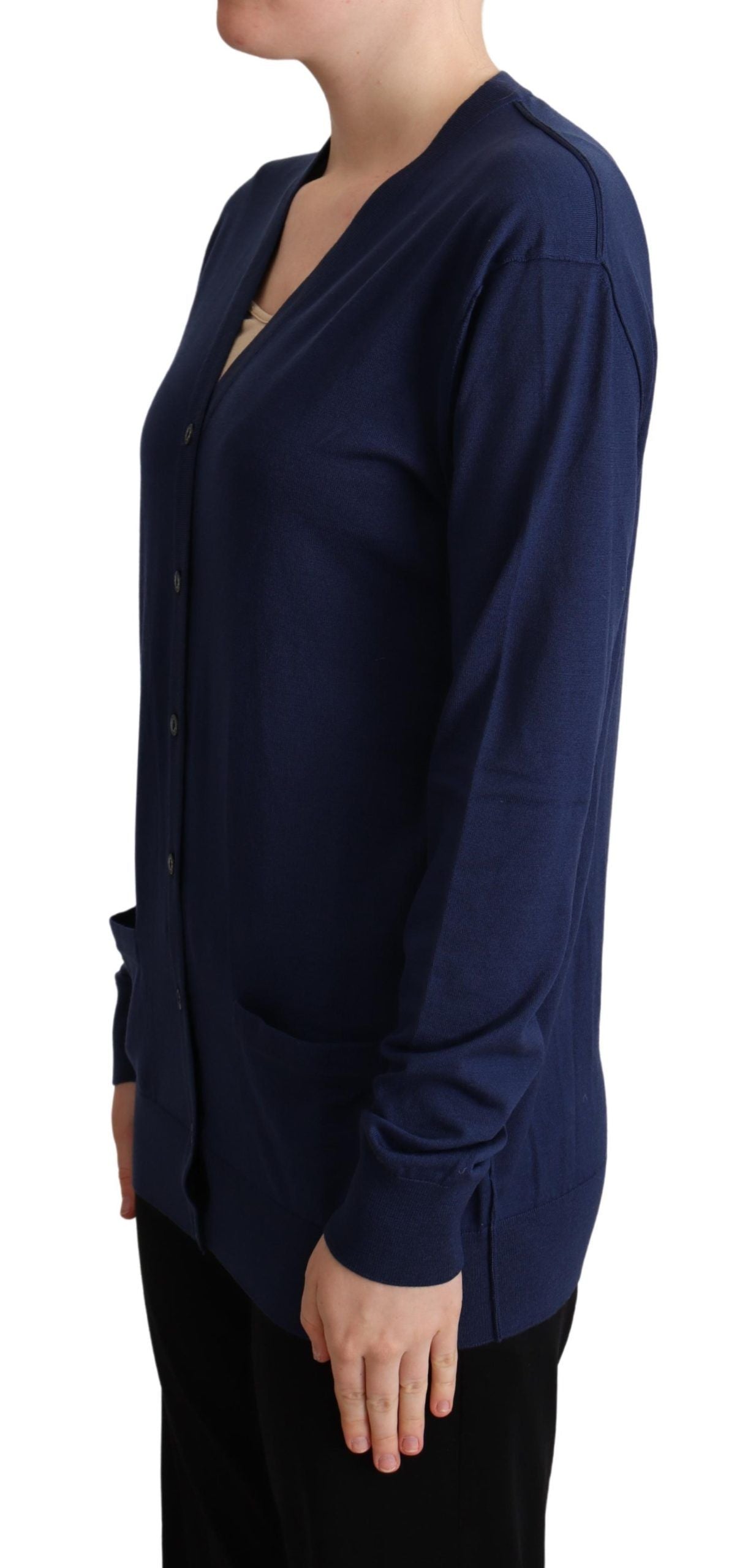 Dolce &amp; Gabbana Blauer Cardigan aus Schurwolle mit Knopfleiste