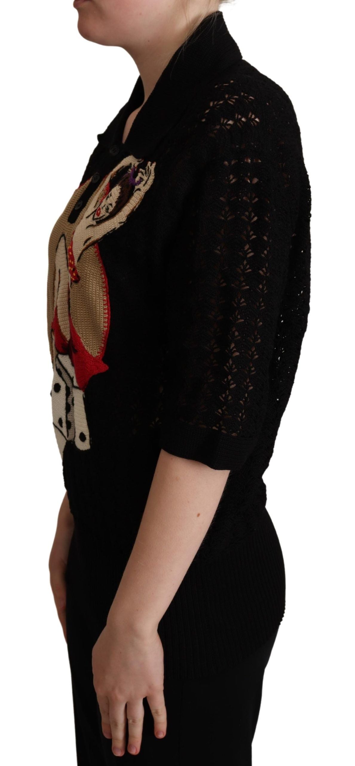 Dolce &amp; Gabbana – Schwarzer, bestickter Strickpullover aus Baumwolle
