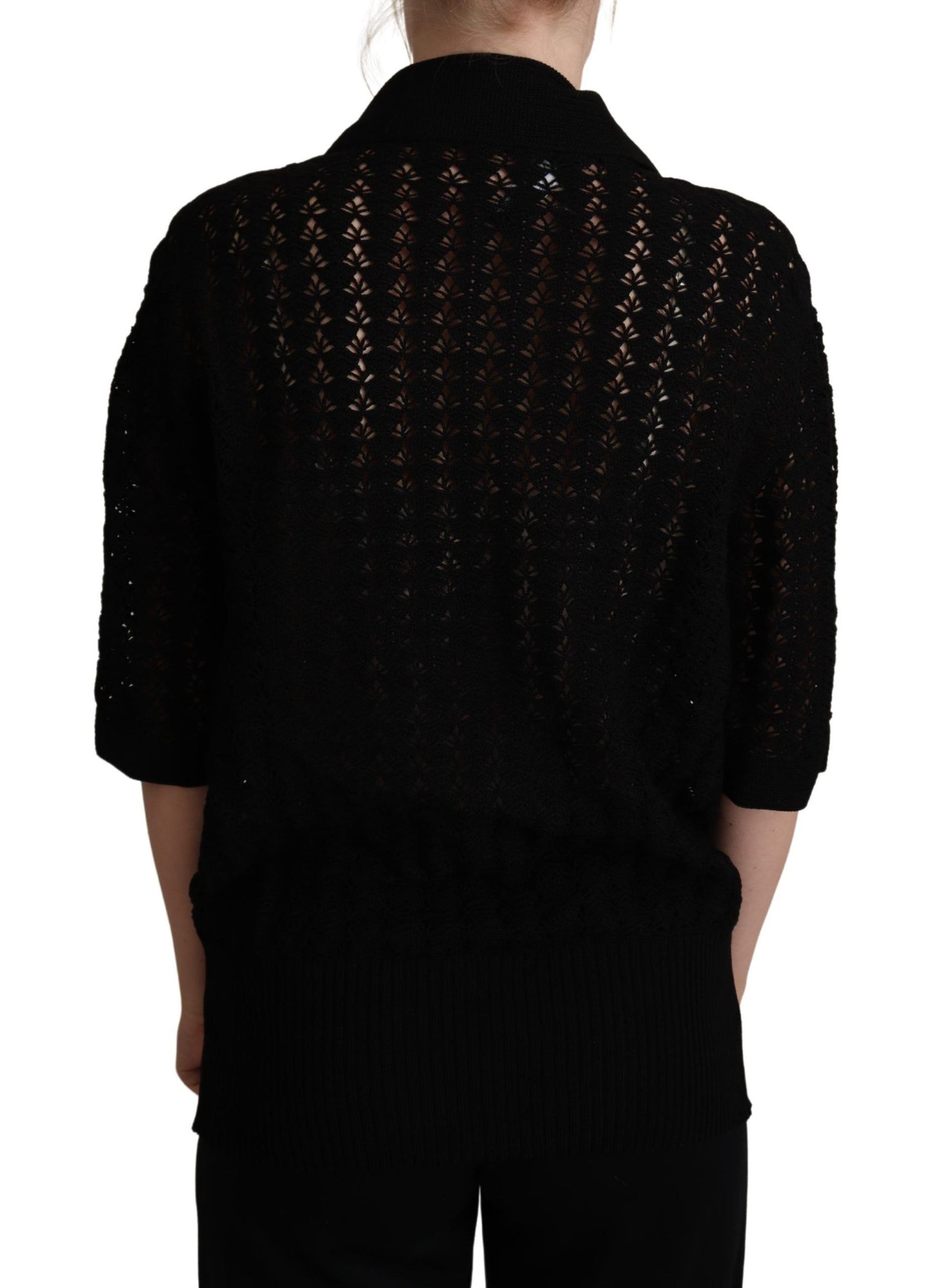 Dolce &amp; Gabbana – Schwarzer, bestickter Strickpullover aus Baumwolle