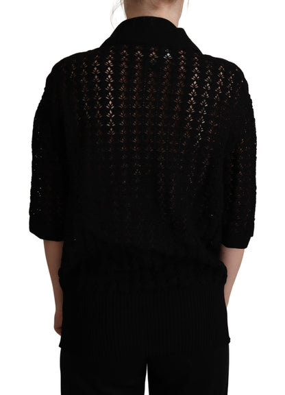 Dolce &amp; Gabbana – Schwarzer, bestickter Strickpullover aus Baumwolle
