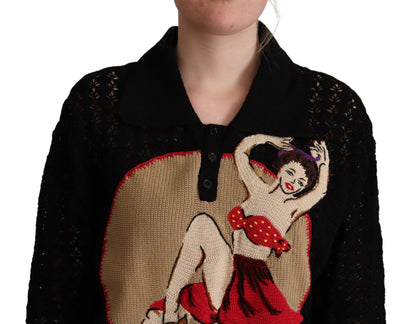Dolce &amp; Gabbana – Schwarzer, bestickter Strickpullover aus Baumwolle