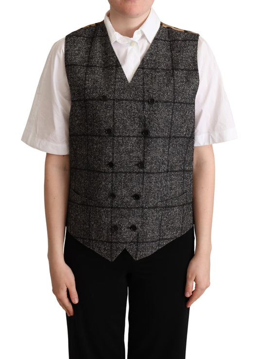 Dolce &amp; Gabbana – Weste aus grauer Wolle mit Leopardenmuster