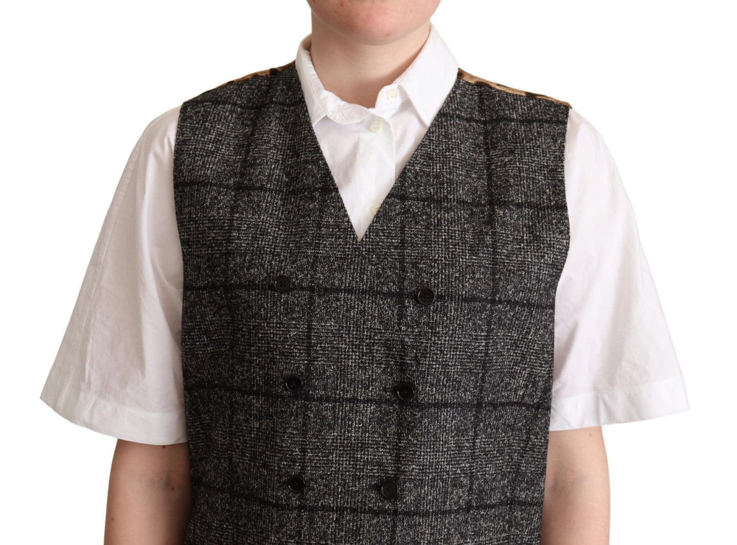 Dolce &amp; Gabbana – Weste aus grauer Wolle mit Leopardenmuster