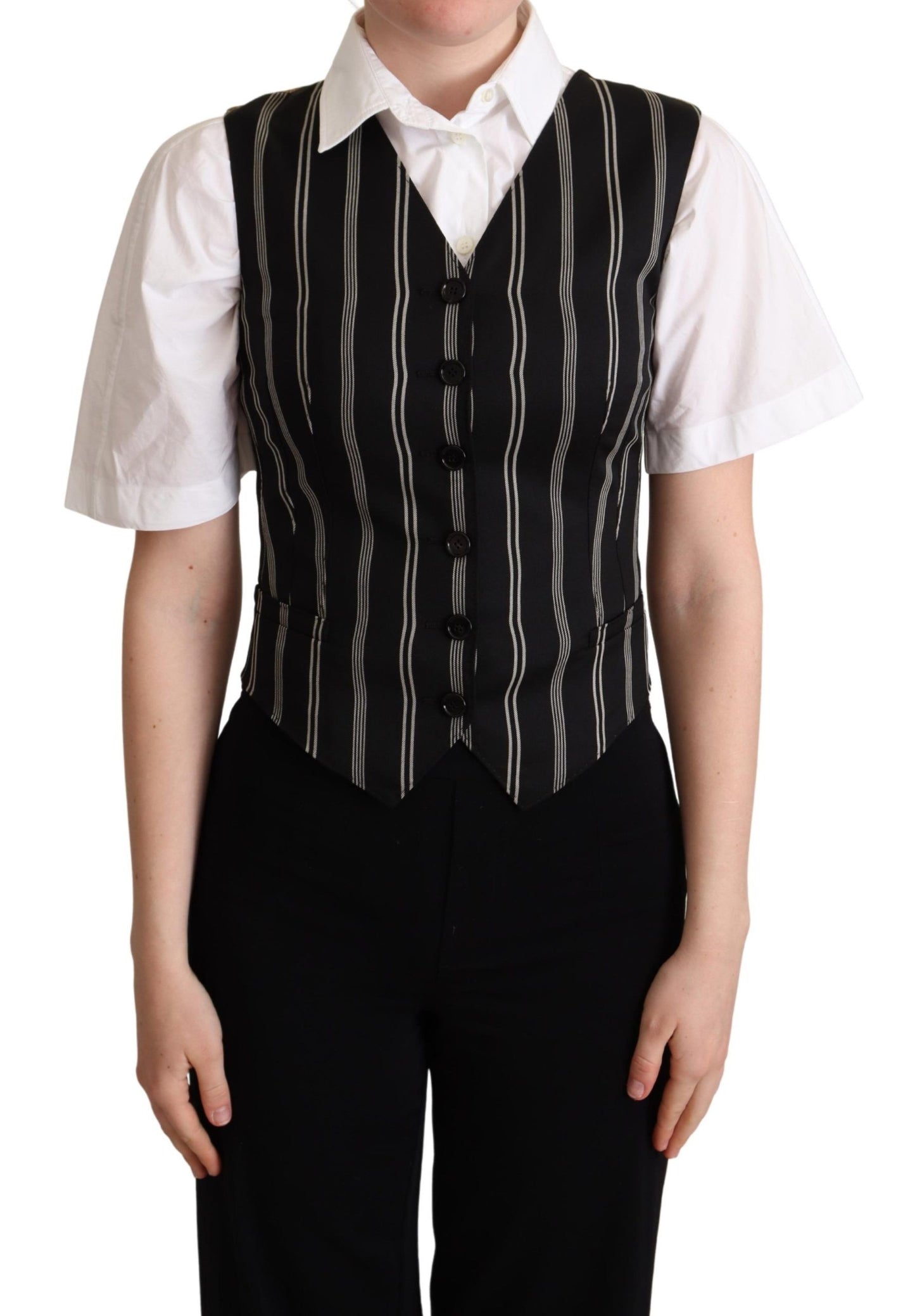 Dolce &amp; Gabbana – Weste mit schwarzem Streifen und Leopardenmuster