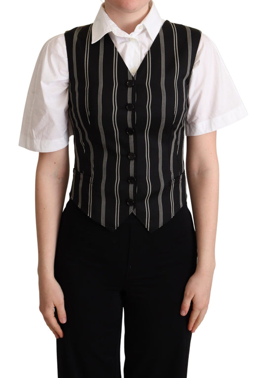 Dolce &amp; Gabbana – Weste mit schwarzem Streifen und Leopardenmuster