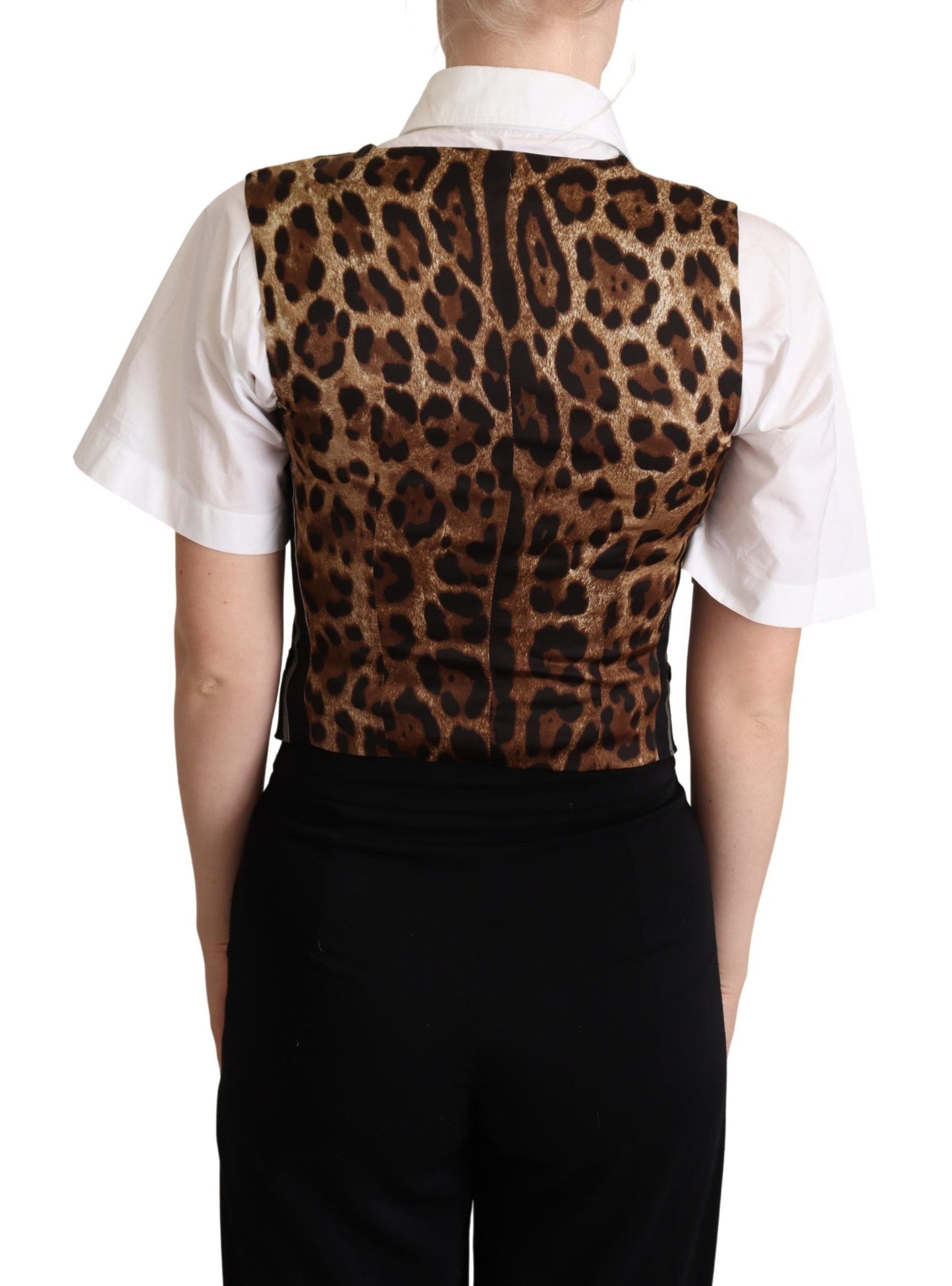 Dolce &amp; Gabbana – Weste mit schwarzem Streifen und Leopardenmuster