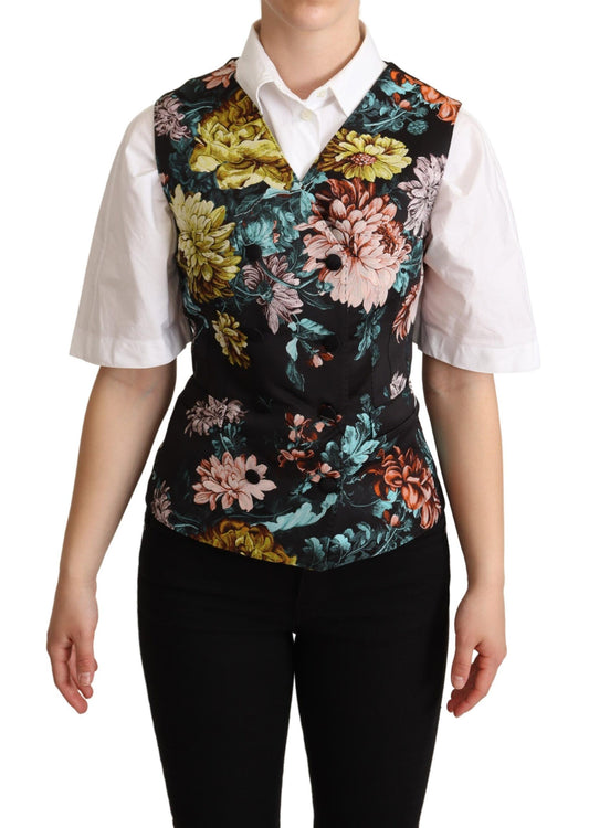 Dolce &amp; Gabbana – Schwarze Weste aus Jacquard mit Blumenmuster