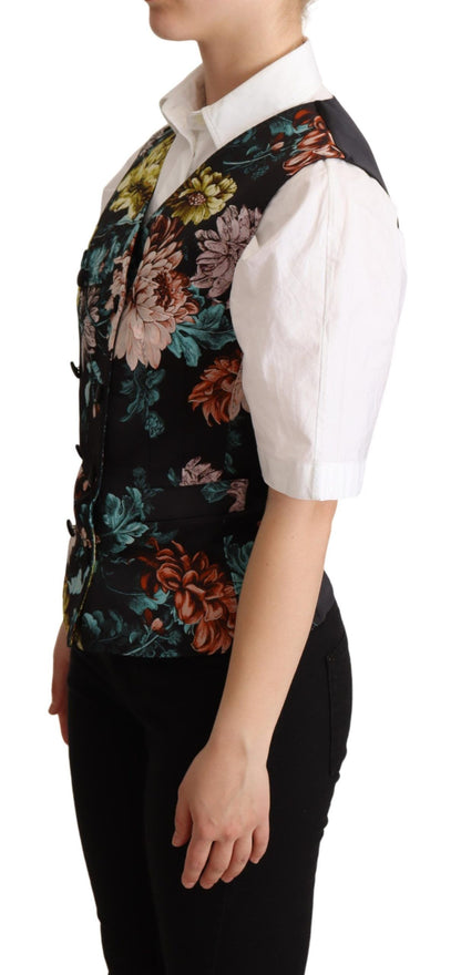 Dolce &amp; Gabbana – Schwarze Weste aus Jacquard mit Blumenmuster