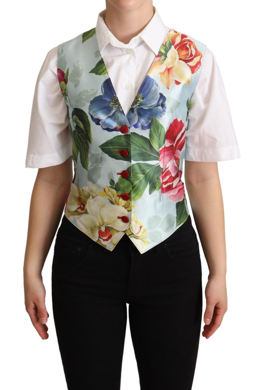 Dolce &amp; Gabbana – Weste aus mintgrüner Seide mit Blumenmuster