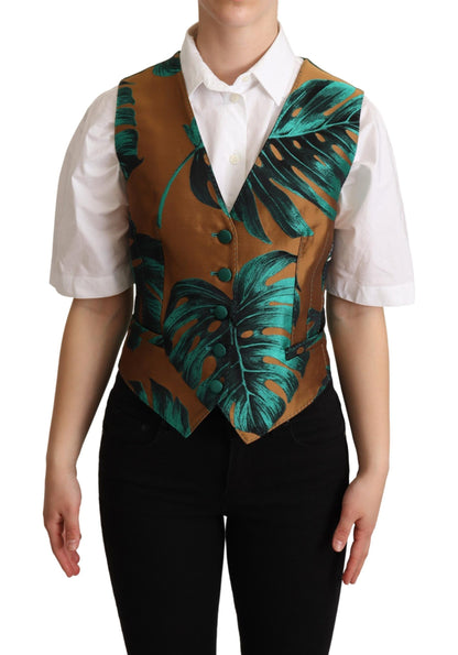Dolce &amp; Gabbana Weste-Cardigan mit grünem Jacquard-Blattgold