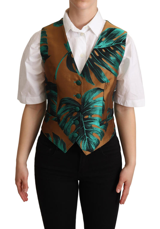 Dolce &amp; Gabbana Weste-Cardigan mit grünem Jacquard-Blattgold