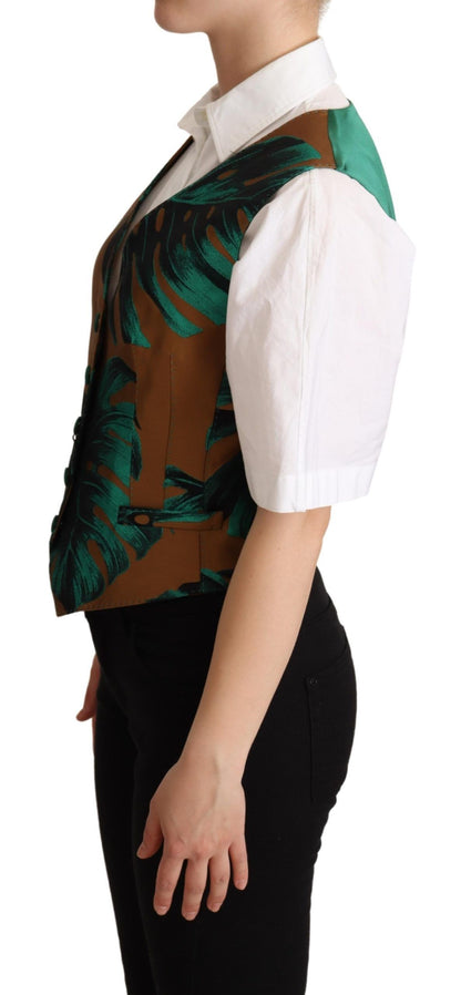 Dolce &amp; Gabbana Weste-Cardigan mit grünem Jacquard-Blattgold