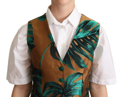 Dolce &amp; Gabbana Weste-Cardigan mit grünem Jacquard-Blattgold