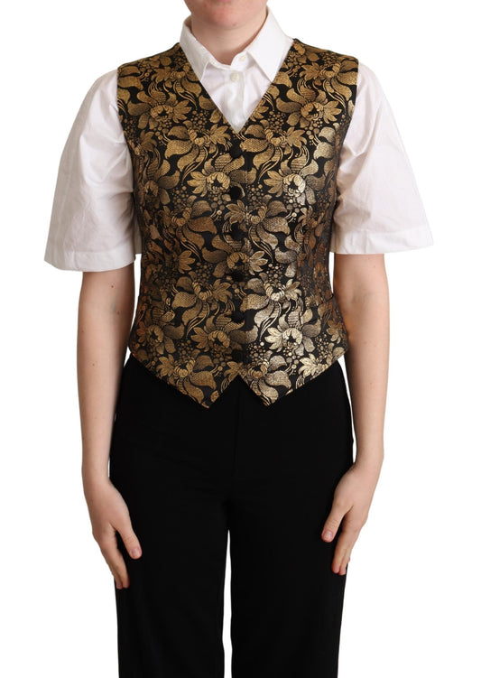 Dolce &amp; Gabbana Weste-Cardigan aus schwarzgoldener Jacquard-Seide
