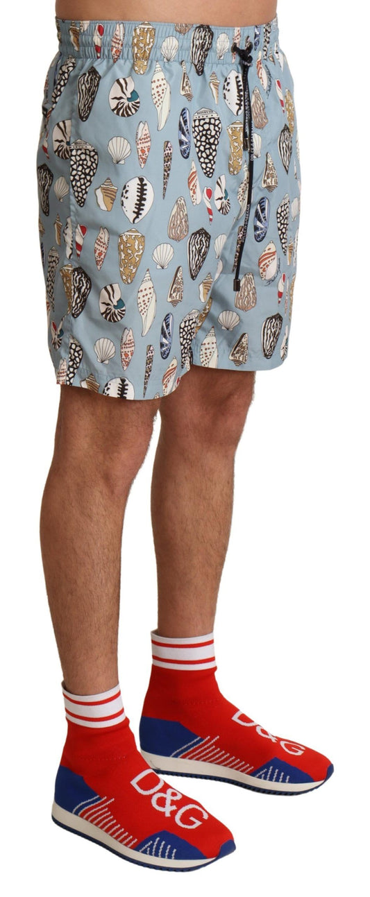 Dolce &amp; Gabbana Blue Seashell Beachwear Swimwear Shorts
