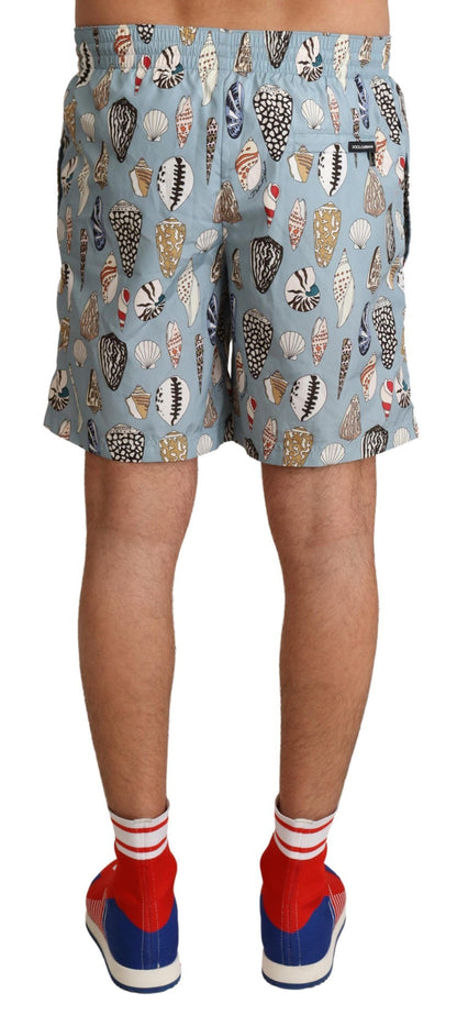 Dolce &amp; Gabbana Blue Seashell Beachwear Swimwear Shorts