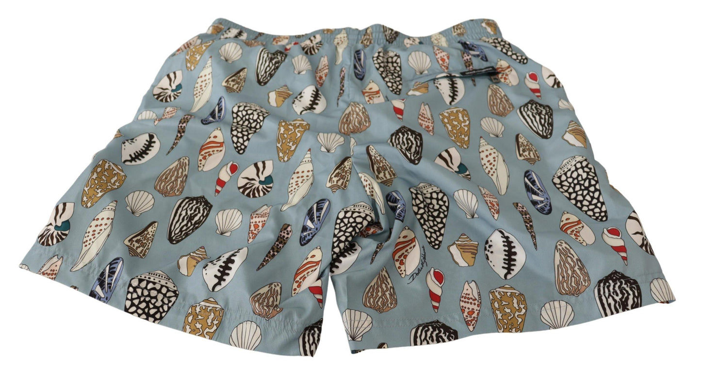 Dolce &amp; Gabbana Blue Seashell Beachwear Swimwear Shorts