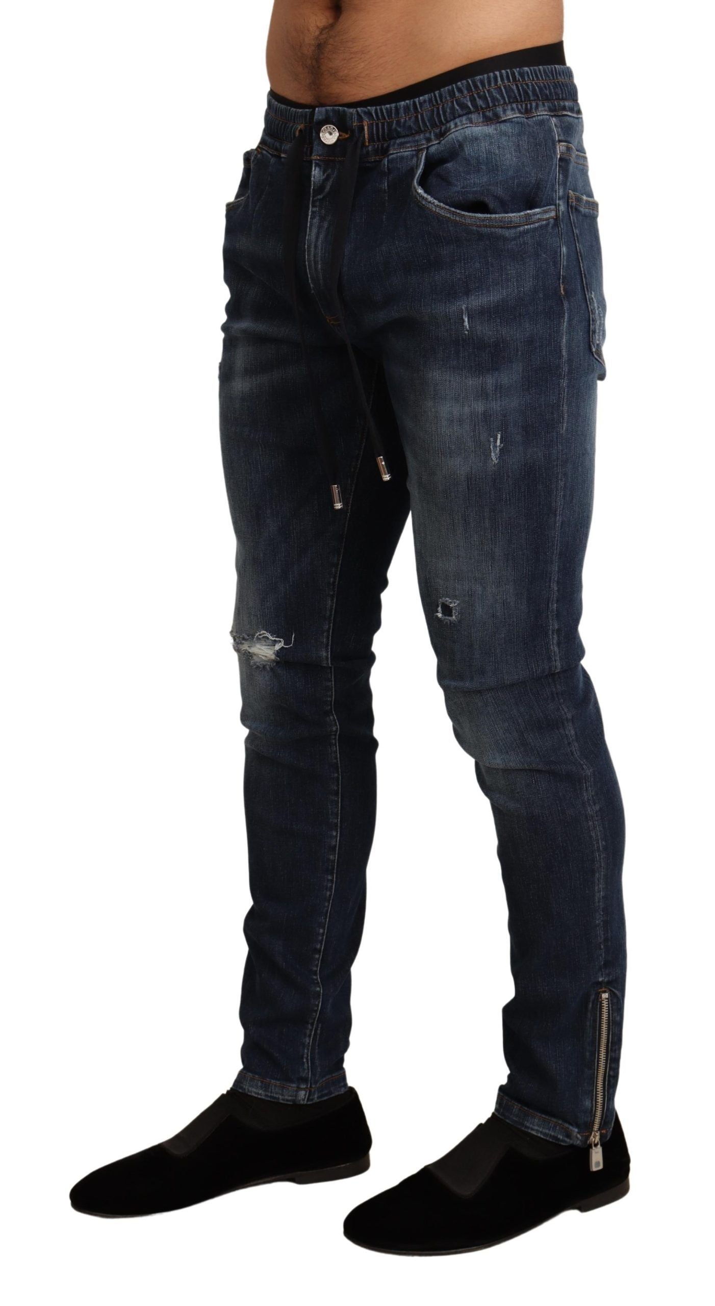 Dolce &amp; Gabbana – Blaue Jeans aus zerfetztem Baumwollstretch