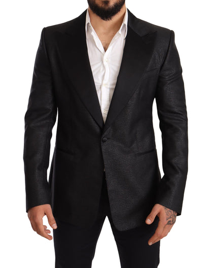 Dolce &amp; Gabbana – Smokingblazer in Schwarz-Metallic mit schmaler Jacke