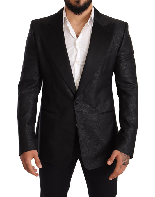 Dolce &amp; Gabbana – Smokingblazer in Schwarz-Metallic mit schmaler Jacke
