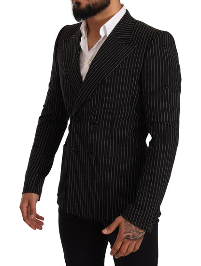 Dolce &amp; Gabbana – Schwarz-weiß gestreifter Slim-Fit-Mantelblazer