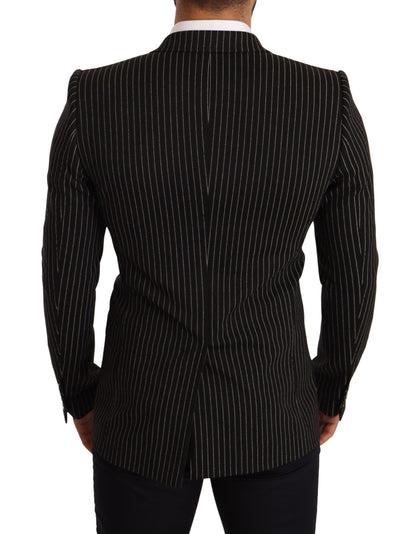 Dolce &amp; Gabbana – Schwarz-weiß gestreifter Slim-Fit-Mantelblazer