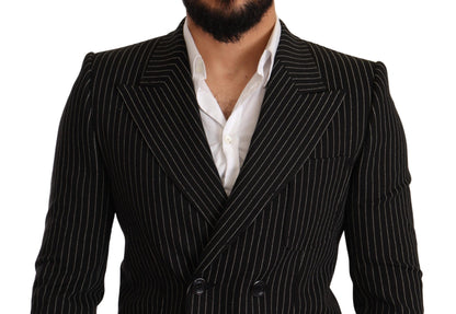 Dolce &amp; Gabbana – Schwarz-weiß gestreifter Slim-Fit-Mantelblazer