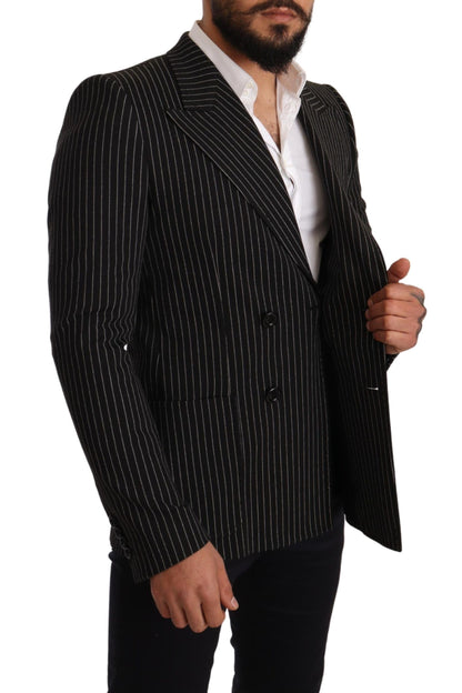 Dolce &amp; Gabbana – Schwarz-weiß gestreifter Slim-Fit-Mantelblazer