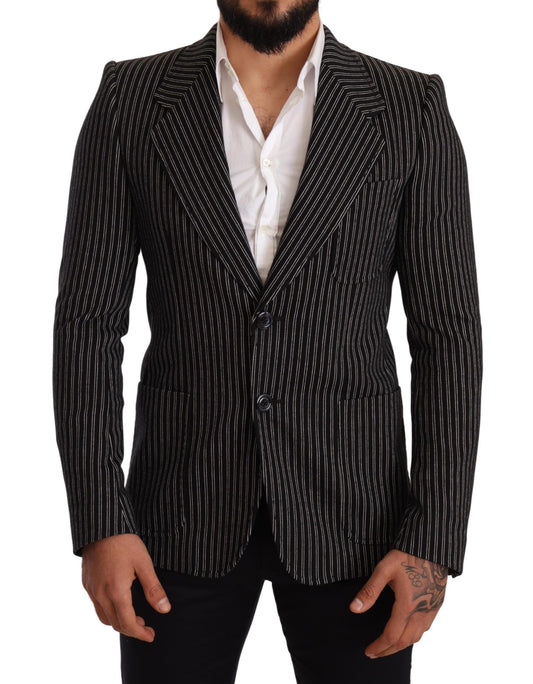 Dolce &amp; Gabbana – Schwarz gestreifter Slim Fit-Blazer aus Wolle