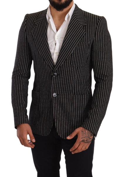 Dolce &amp; Gabbana – Schwarz gestreifter Slim Fit-Blazer aus Wolle