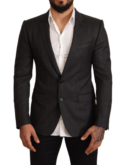 Dolce &amp; Gabbana – Grau karierte Slim Fit-Blazerjacke aus Wolle