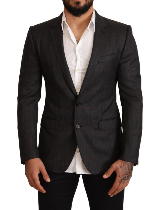 Dolce &amp; Gabbana – Grau karierte Slim Fit-Blazerjacke aus Wolle