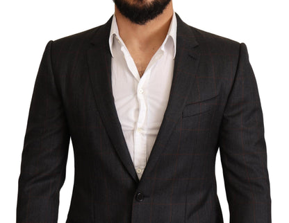 Dolce &amp; Gabbana – Grau karierte Slim Fit-Blazerjacke aus Wolle