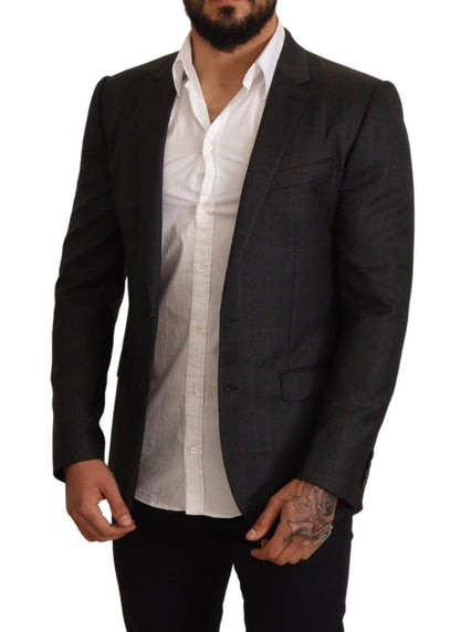 Dolce &amp; Gabbana – Grau karierte Slim Fit-Blazerjacke aus Wolle
