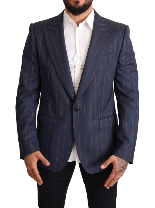 Dolce &amp; Gabbana – Blau gestreifte Slim-Fit-Blazerjacke aus Wolle