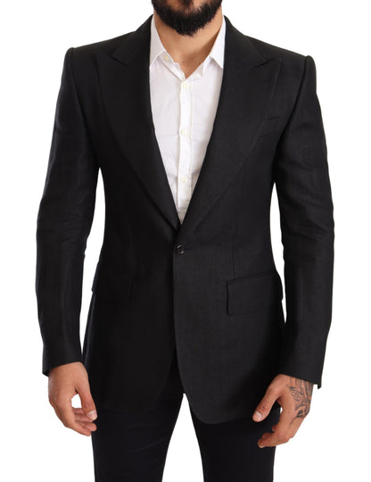 Dolce &amp; Gabbana – Slim Fit – Manteljacke aus schwarzem Leinen