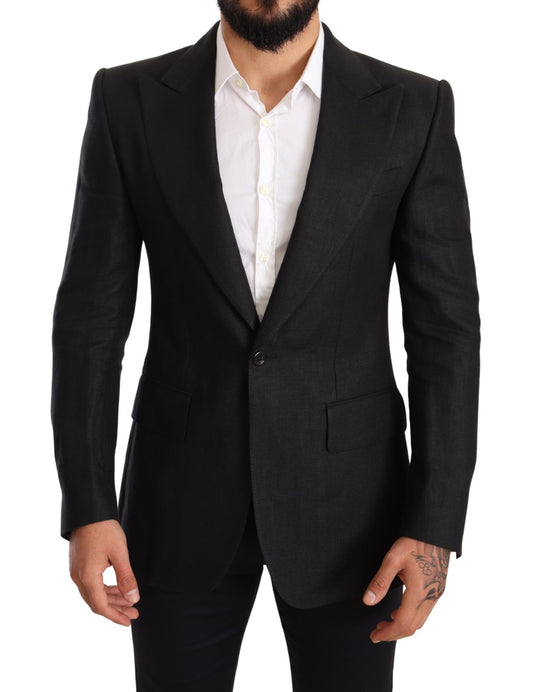 Dolce &amp; Gabbana – Slim Fit – Manteljacke aus schwarzem Leinen